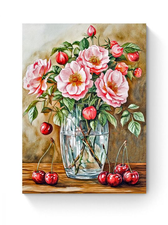 Алмазная мозаика на подрамнике «Цветы шиповника» 50x40 см