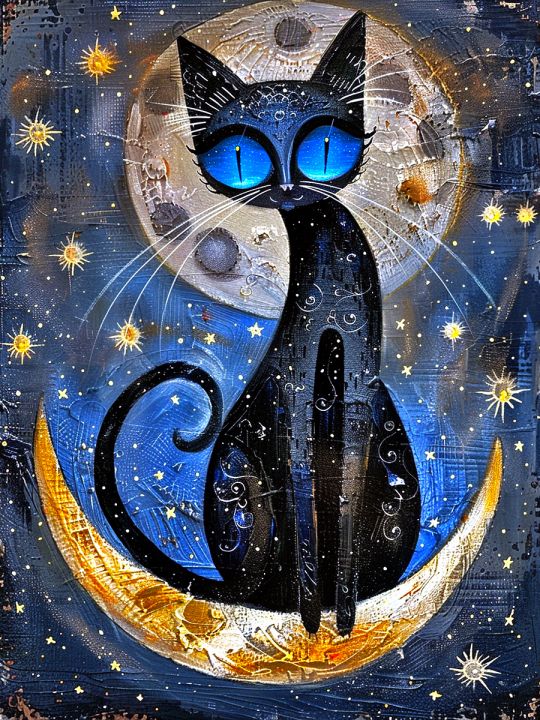 Алмазная мозаика без подрамника «Лунный кот» 40x30 см