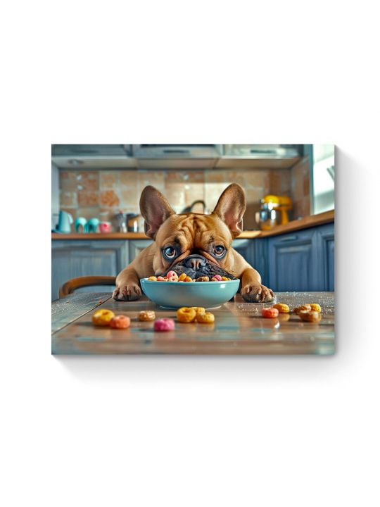 Алмазная мозаика на подрамнике «Сытый бульдог» 70x50 см, 50 цветов