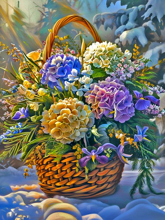Алмазная мозаика без подрамника «Зимний букет» 50x40 см