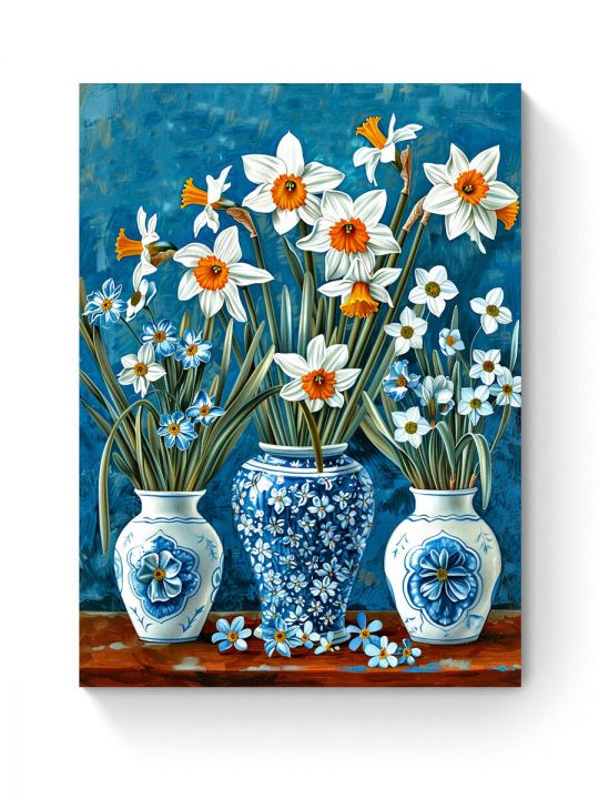 Алмазная мозаика на подрамнике «Нарциссы в вазе» 50x40 см