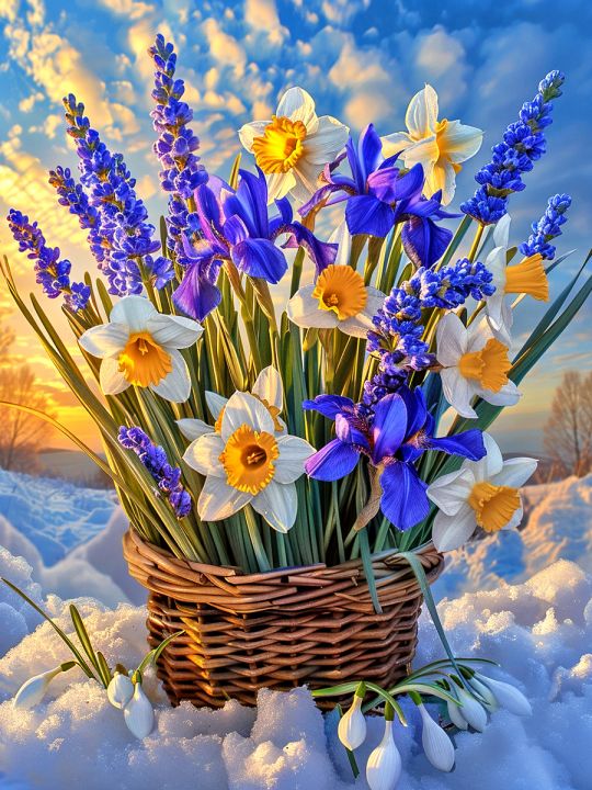 Алмазная мозаика без подрамника «Весенний букет» 25x20 см