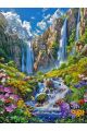Алмазная мозаика без подрамника «Цветы и водопад» 50x40 см