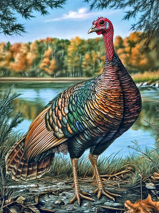 Алмазная мозаика без подрамника «Дикая индейка» 130x100 см
