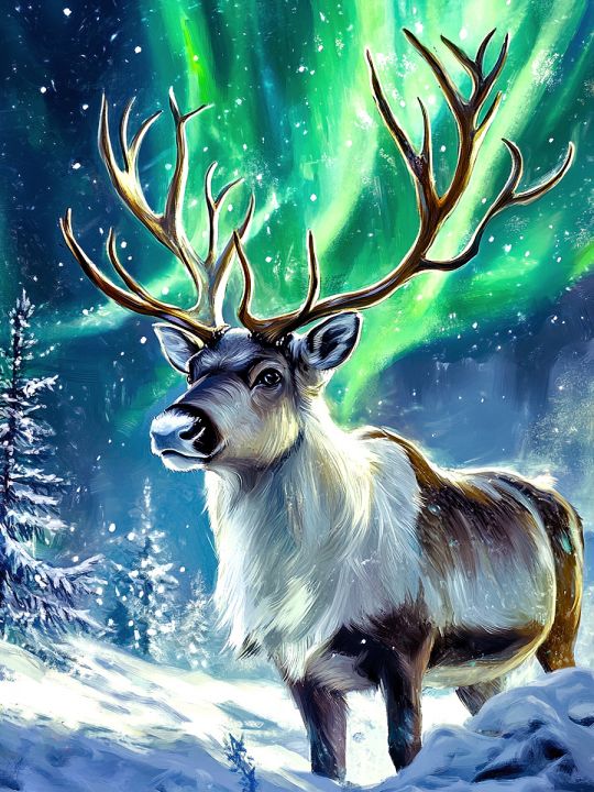 Алмазная мозаика без подрамника «Северный олень» 35x25 см