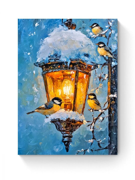 Алмазная мозаика на подрамнике «Зимний фонарь» 50x40 см