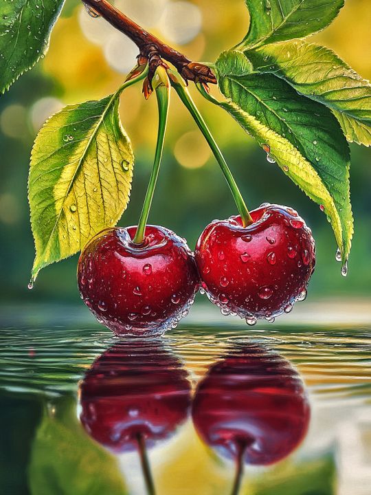 Алмазная мозаика без подрамника «Спелая вишня» 25x20 см