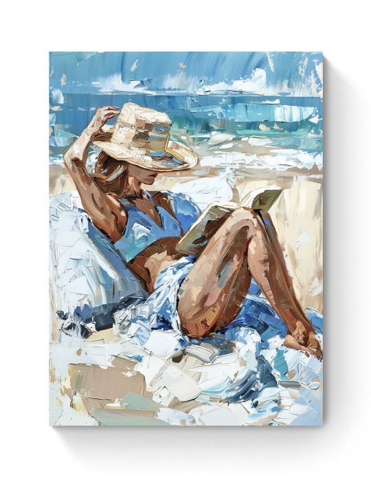 Алмазная мозаика на подрамнике «Девушка у моря» 50x40 см