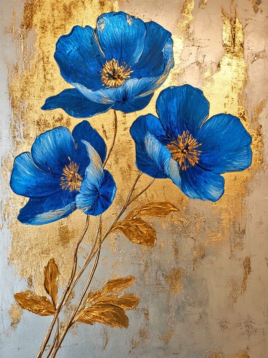 Алмазная мозаика без подрамника «Синие цветы» 50x40 см