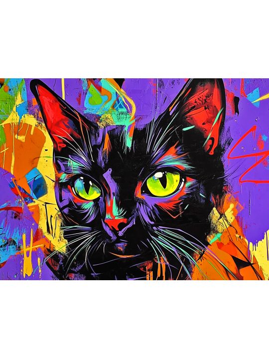 Алмазная мозаика без подрамника «Черный кот» 50x40 см