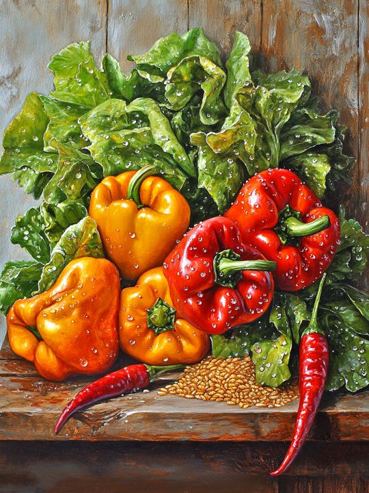 Алмазная мозаика без подрамника «Спелый перец» 50x40 см, 50 цветов
