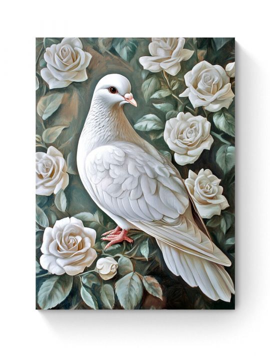 Алмазная мозаика на подрамнике «Голубка в розах» 40x30 см, 50 цветов