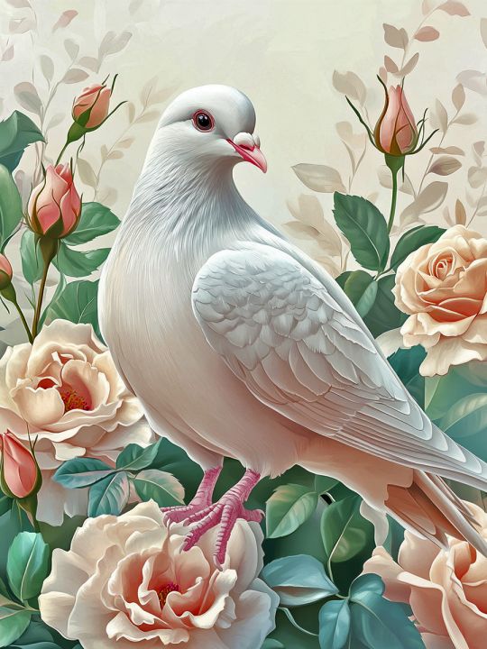 Алмазная мозаика без подрамника «Белый голубь» 50x40 см, 50 цветов