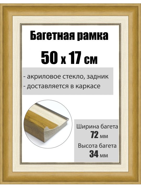 Рамка багетная для картин со стеклом 50 x 17 см, РБ-201