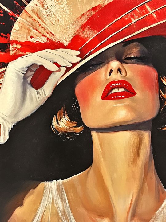 Алмазная мозаика без подрамника «Женщина в шляпе» 50x40 см