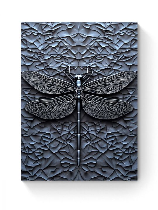 Алмазная мозаика на подрамнике «Черная стрекоза» 50x40 см, 38 цветов