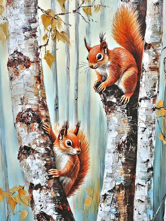Алмазная мозаика без подрамника «Две белочки» 50x40 см