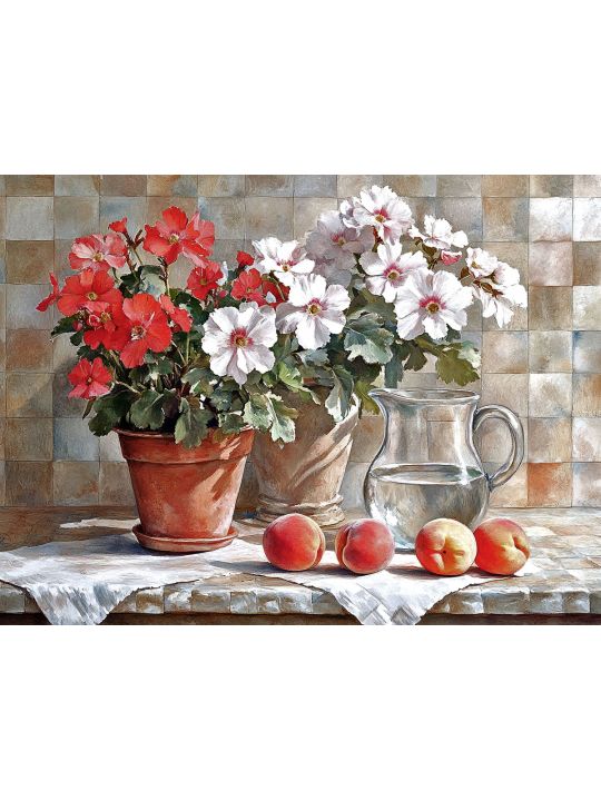 Алмазная мозаика без подрамника «Герань в горшке» 130x100 см