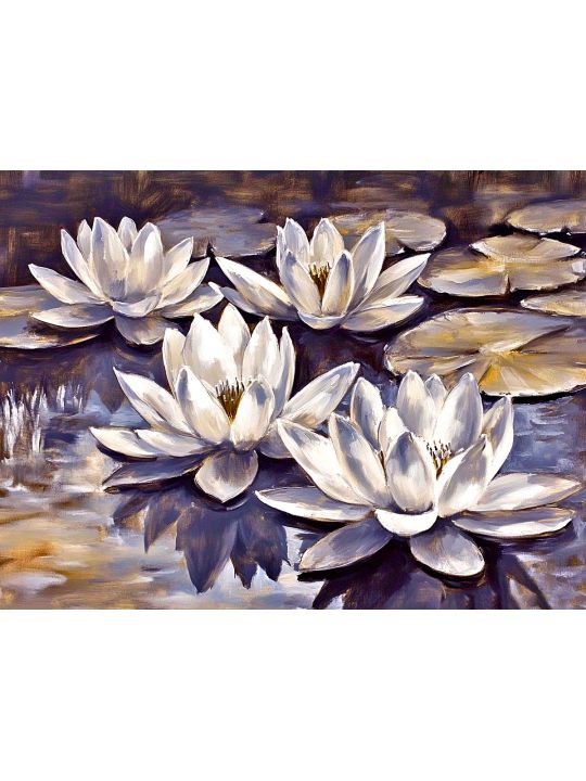 Алмазная мозаика без подрамника «Лилии в пруду» 50x40 см