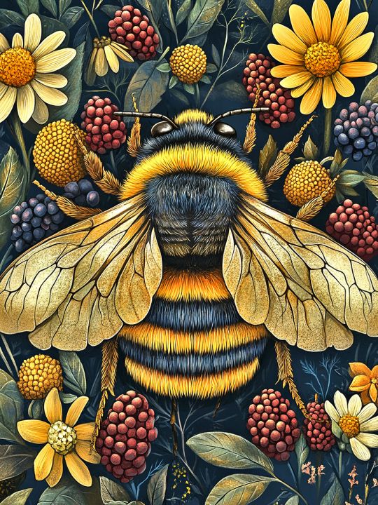 Алмазная мозаика без подрамника «Шмель на цветке» 25x20 см