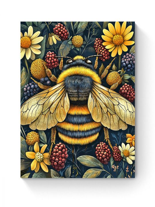 Алмазная мозаика на подрамнике «Шмель на цветке» 50x40 см