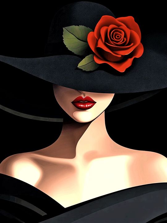 Алмазная мозаика без подрамника «Дама в шляпе» 25x20 см