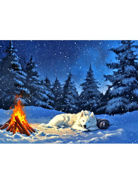 Алмазная мозаика без подрамника «Ночь у костра» 25x20 см