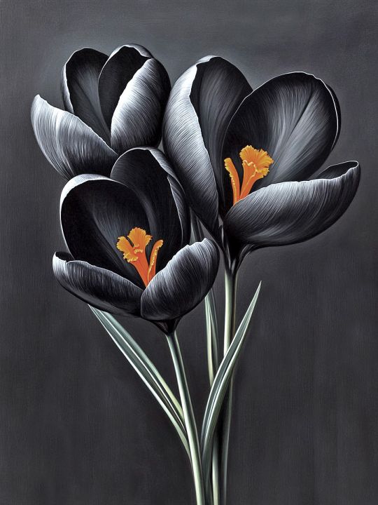 Алмазная мозаика без подрамника «Черные цветы» 50x40 см