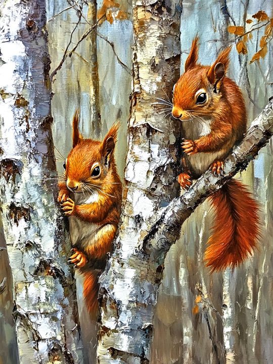 Алмазная мозаика без подрамника «Две белочки» 40x30 см