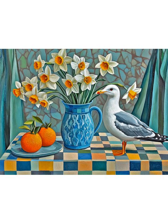 Алмазная мозаика без подрамника «Чайка на столе» 50x40 см