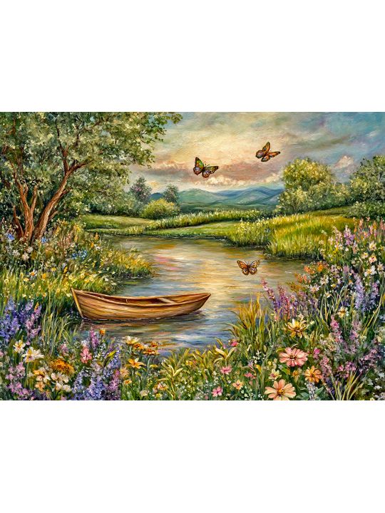 Алмазная мозаика без подрамника «Цветочный берег» 50x40 см