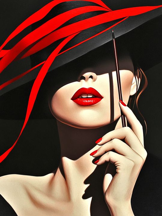 Алмазная мозаика без подрамника «Леди в красном» 50x40 см
