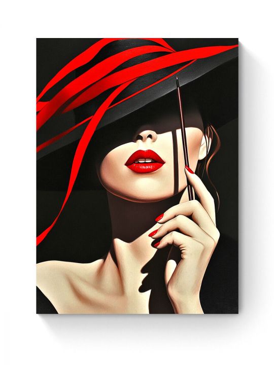 Алмазная мозаика на подрамнике «Леди в красном» 50x40 см, 50 цветов