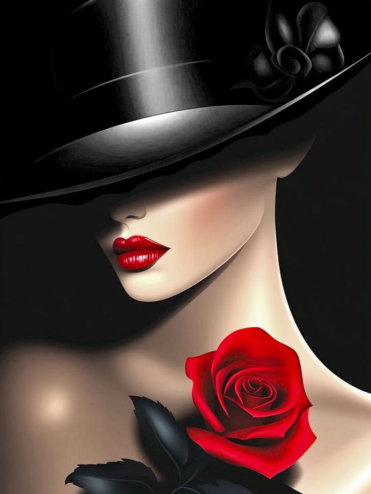 Алмазная мозаика без подрамника «Девушка с розой» 40x30 см