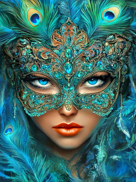 Алмазная мозаика без подрамника «Девушка в маске» 25x20 см