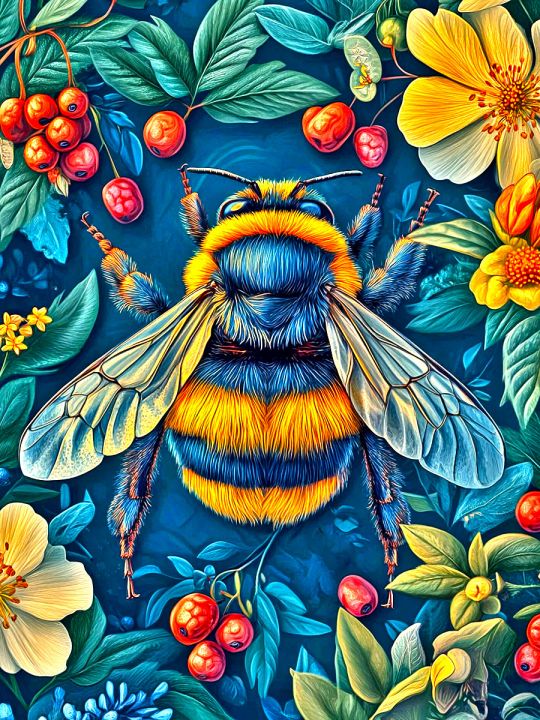 Алмазная мозаика без подрамника «Цветочный шмель» 50x40 см