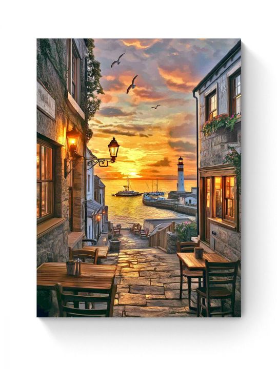 Алмазная мозаика на подрамнике «Кафе у моря» 50x40 см