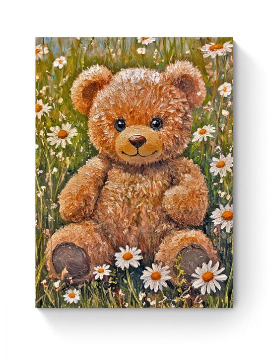 Алмазная мозаика на подрамнике «Мишка и ромашки» 50x40 см