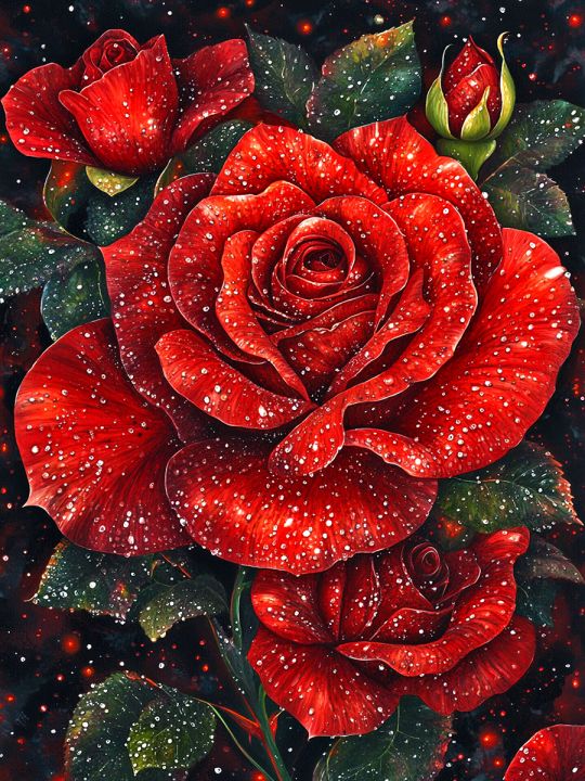 Алмазная мозаика без подрамника «Красная роза» 80x60 см