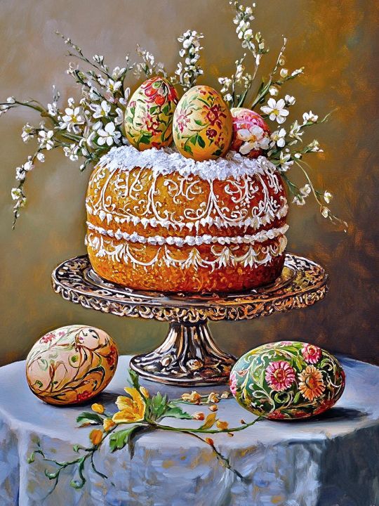 Алмазная мозаика без подрамника «Пасхальный стол» 50x40 см, 50 цветов