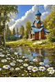 Алмазная мозаика без подрамника «Церковь в лесу» 50x40 см, 50 цветов