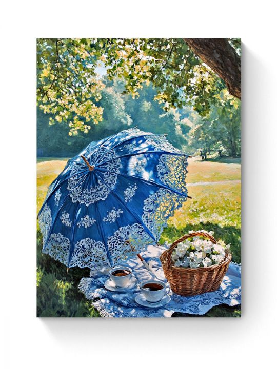 Алмазная мозаика на подрамнике «Чаепитие в саду» 50x40 см