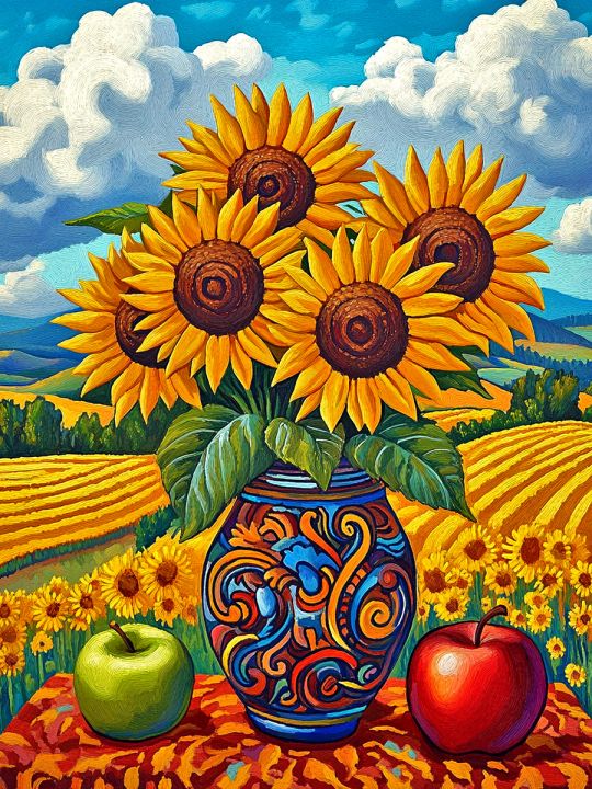 Алмазная мозаика без подрамника «Подсолнухи» 50x40 см