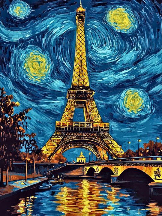 Алмазная мозаика без подрамника «Ночь в Париже» 25x20 см