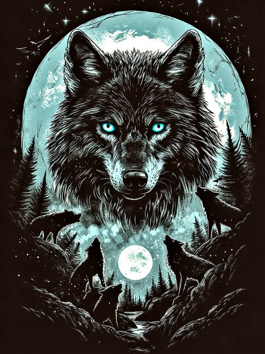 Алмазная мозаика без подрамника «Полнолуние» 35x25 см