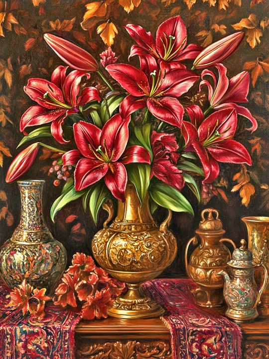 Алмазная мозаика без подрамника «Букет лилий» 50x40 см
