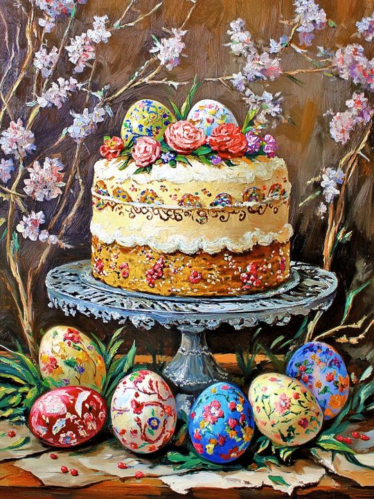 Алмазная мозаика без подрамника «Кулич на пасху» 50x40 см, 50 цветов