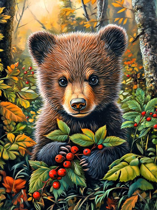 Алмазная мозаика без подрамника «Медвежонок» 50x40 см, 50 цветов