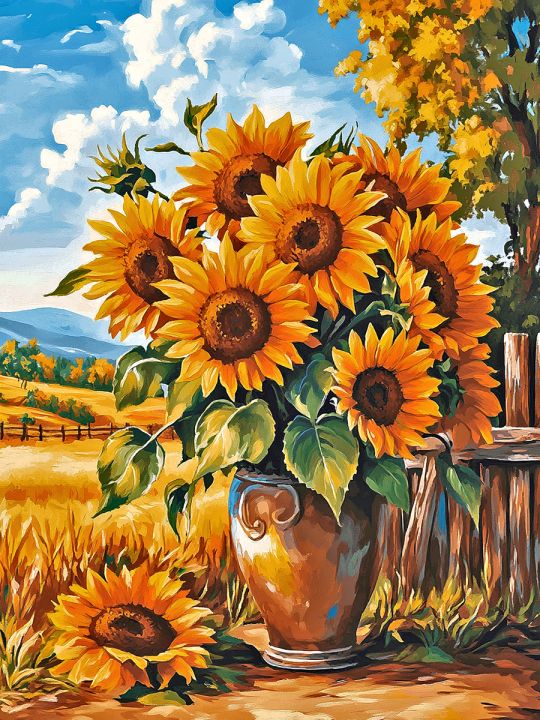 Алмазная мозаика без подрамника «Подсолнухи» 50x40 см