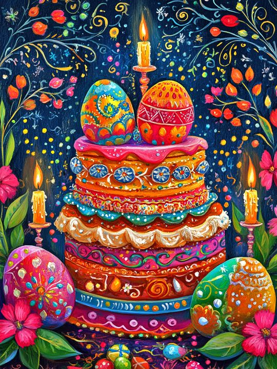 Алмазная мозаика без подрамника «Кулич на пасху» 50x40 см